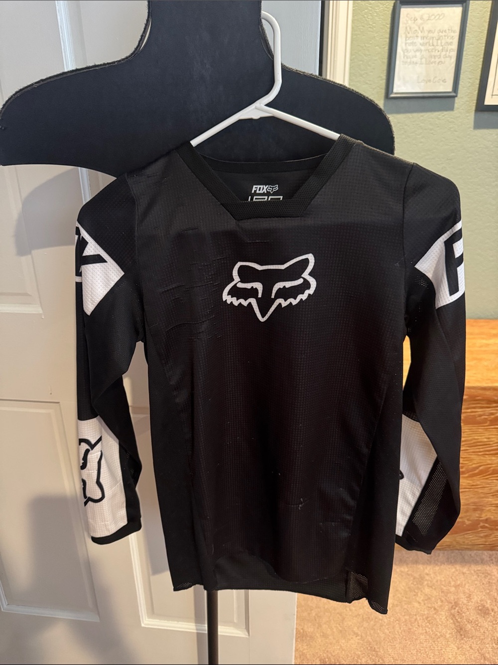 Fox Black and White Long Sleeve Kids Motocross Jersey